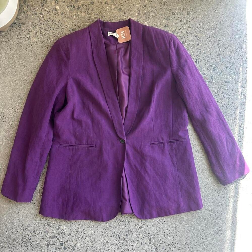 Coldwater Creek Purple Silk Linen Blazer Jacket Size 12 NWT